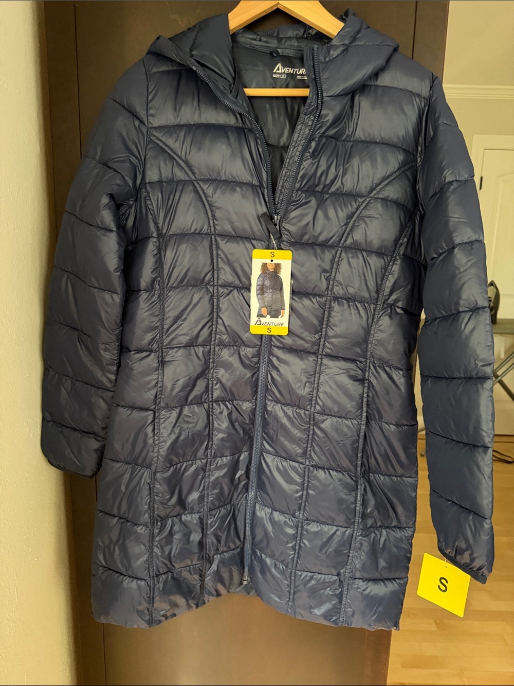 Aventure Women’s Navy Long Puffer Coat with Hood